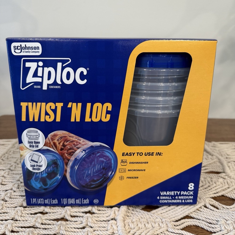 Ziploc Twist 'n Loc Variety Pack Round Containers & Lids 4 Small 4 Medium NEW